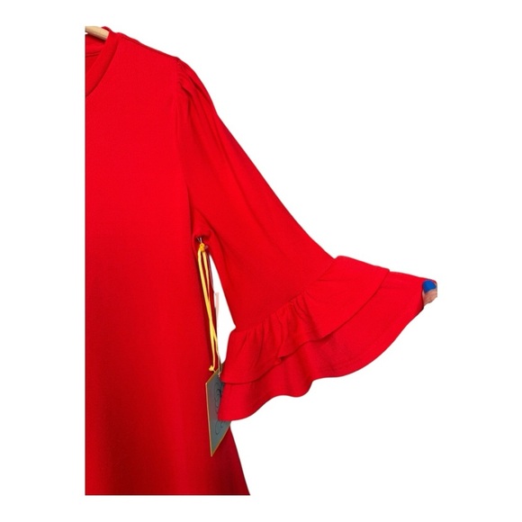 CeCe Cherry Red Elbow Sleeves Tiered Ruffle cuffs Knee Length Dress Size XS NEW - Picture 9 of 14